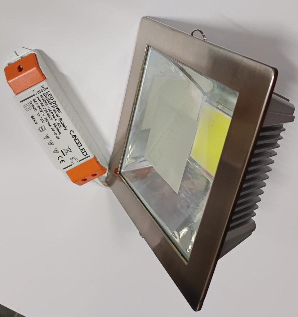 [CMC200220KK] Downlight led cuadrado empotrado 20w  Inoxidable190x190 240v Candeled 6400k